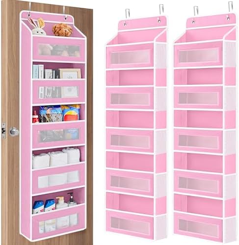 JARLINK Over the Door Organizer for Pantry, Bathroom, 5 Shelf Pink, 2 Pack by JARLINK