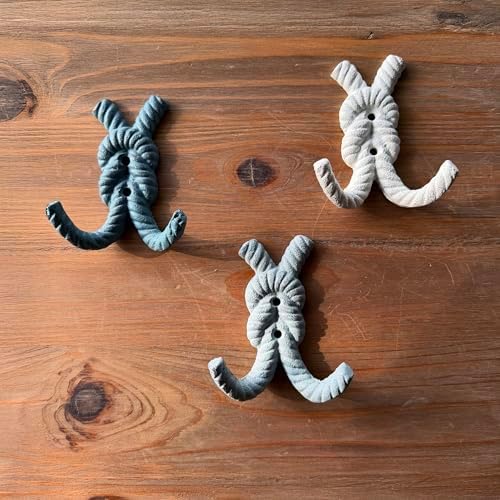 Zeckos Set of 3 Rope Knot Wall Hooks, 4 Inch Green Blue White Cast Iron - Image 4