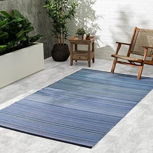 Fab Habitat Outdoor Rug - Waterproof, Fade Resistant, Crease-Free - Premium Recycled Plastic - Striped - Patio, Deck, Porch, Balcony, Laundry Room - Cancun - Indigo - 4 x 6 ft by FabHabitat