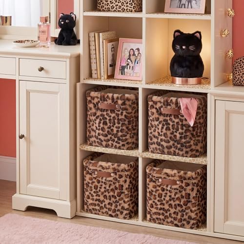 FoldTier 4 Pcs Brown Foldable Leopard Faux Fur Storage Cubes 11 Inch - Image 4