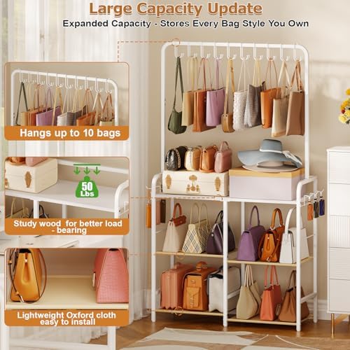 Large Capacity 3-Tier Purse Organizer for Closet, Double-Row Rack, 16 Hooks - Image 3