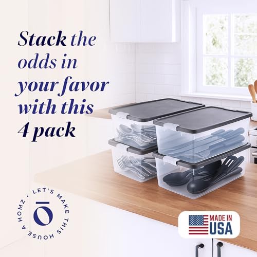 HOMZ Secure Latch, Clear Plastic Storage Organizer Bins, 15 Quart, 4 Pack - Image 2