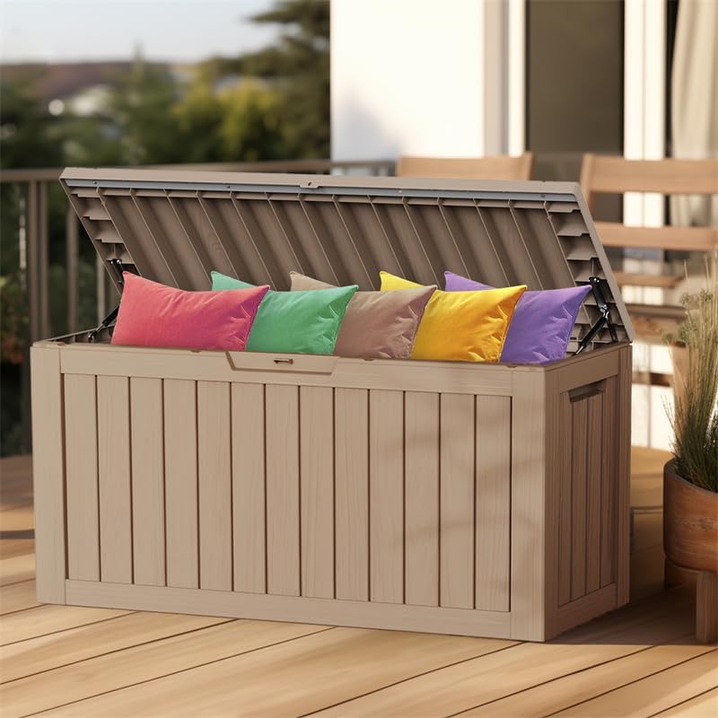 Outdoor Waterproof Resin Storage Deck Box Lockable Outside Bench UV Resistant Bin Patio Porch Furniture Pool Float Garden Tool Cushion (Grey, 90 Gallon) - Image 6