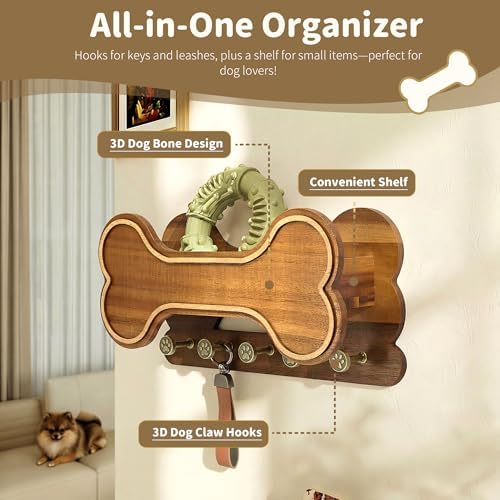 MTERSN Dog Leash Holder for Wall with Shelf for Pet Adoption Gift, Brown - Image 6
