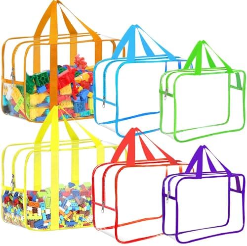 6 Colors Large, XL, XXL Toy Storage Bags with Labels Clear Toy Organizer by OPELETNNT