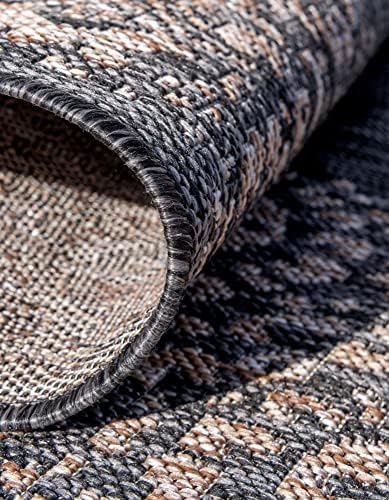 Unique Loom Outdoor Border Collection Area Rug - Floral Border (13' Square, Charcoal Gray/ Beige) - Image 6