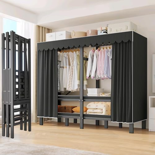 95.3in Heavy Duty Clothe Rack with Cover Load 1500lbs (black, 242cm) by SPTZQURY