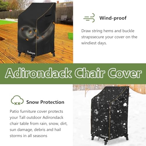 Adirondack Chair Cover 2 Pack,Waterproof Heavy Duty Outdoor Tall Adirondack Chair Covers 2 Pack,Patio Adirondack Chair Cover for Outdoor Chair(30 W x 32 D x 46 H inches) Black - Image 5