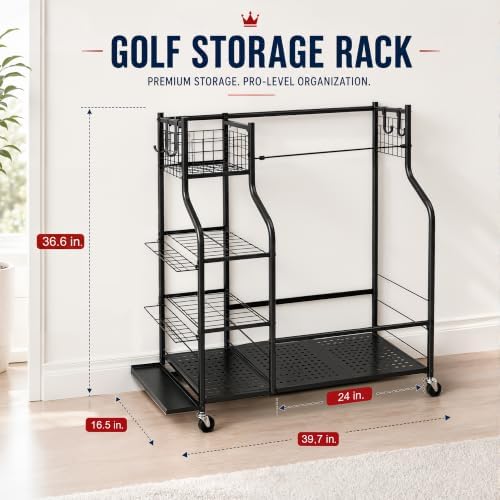 DuraMax Golf Bag Storage Rack for Garage with Wheels, Golf Bag Organizer, Golf Club Storage Rack, Golf Bag Stand, Golf Storage Organizer - Image 2