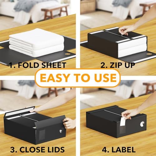 SpaceAid 12 Pack Bed Sheet Organizers and Storage, Foldable Sheet Organizer for Linen Closet, Set Folder Keeper with Window XL (Queen & King Size) Bedding Container (Black) - Image 3