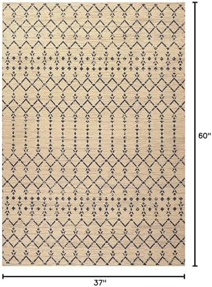 Eyely Moroccan Textured Weave Area Rug 3X5 Beige/Navy, Indoor Outdoor Rug - Image 2