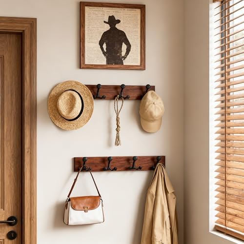 SKOLOO 24-Inch Wood Coat Rack Wall Mount with 4 Triple Hooks - Ideal for Family Entrances, Classrooms, and Pet Supplies Storage - Perfect Coat Hooks for Wall,Mahogany (Sapele) - Image 4