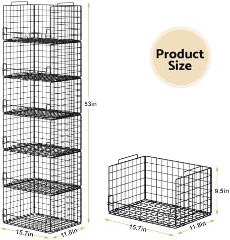 6-Tier Stackable Closet Organizers and Storage Basket - Foldable Closet Shelf Organizer System, Sturdy Metal Space-Saving Clothes Storage Bins for Wardrobe, Black - Image 5