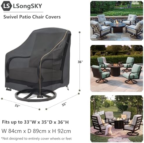 Patio Swivel Chair Cover 4 Pack,Waterproof Heavy Duty Outdoor Chair Covers,Outdoor Swivel Chair Cover for Patio Furniture Covers(33W x 35D x 36H inches),Black - Image 3