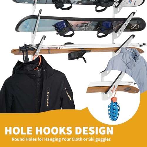 Snowboard Wall Racks, Adjustable Storage Rack for Ski, Surfboard, Wakeboard, Snowboard Wall Mount Display, White/Black - Image 5
