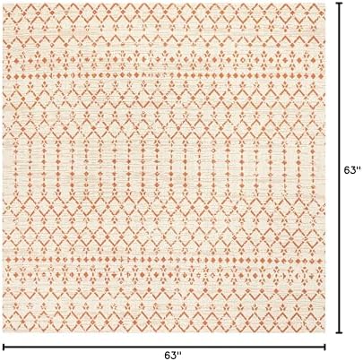 Eyely Moroccan Woven Square Rug 5X5 Cream/Orange, Indoor Outdoor Rug - Image 2