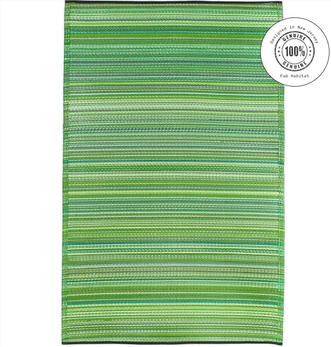 Fab Habitat Striped Outdoor Rug - Waterproof, Fade Resistant, Crease-Free, Reversible - Premium Recycled Plastic - Patio Porch Balcony Deck - Cancun Green - 8x10 ft - Image 3