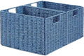 Vagusicc Wicker Storage Basket, Set of 2 Hand-Woven Paper Rope Wicker Basket, Large Storage Baskets for Organizing Toilet Paper, Foldable Cube Storage Organizer Bins for Shelves (Blue) by Vagusicc