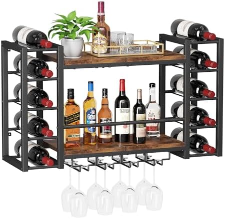 Homeiju Wall Mounted Wine Rack,Wider Side Compartments for Champagne/Magnum by Homeiju