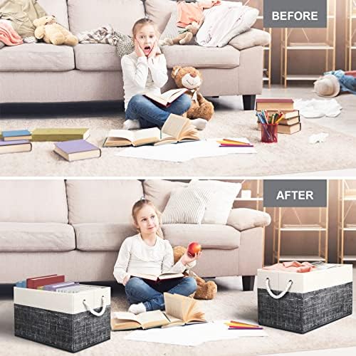 Fab totes Storage Bins 8-Pack, Foldable Storage Baskets for Organizing Toys, Books, Shelves, Closet, Large Storage Box with Rope Handles, Sturdy Organizer Bins, White & Black - Image 6