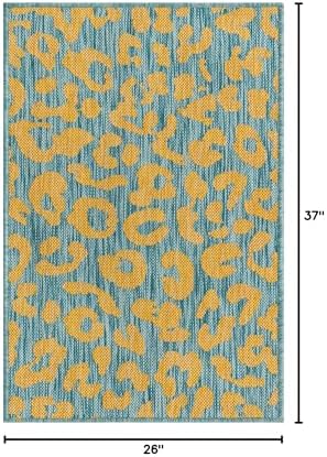 Unique Loom Outdoor Safari Collection Area Rug - Leopard (2' 2" x 3' 1" Rectangle, Blue Yellow/ Blue) - Image 2