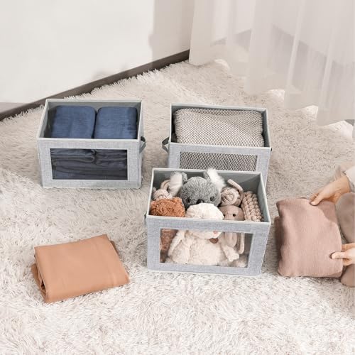 Homsorout Stackable Storage Bins with Lids - Medium Storage Box with Lids, Foldable Storage Bins, Wardrobe Clothes Organizer with Window, Cubes Storage Bins for Living Room, 6 Pack, Blended - Image 6