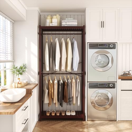 Homykic Bamboo Clothing Rack with Shelves, 33.5” Wide Clothes Rack, 78.8” H - Image 4