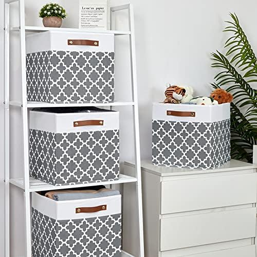 Temary Cube Storage Bins 13x13 - 4 Pack Cube Storage Bins for Shelf with Handles (Grey Lattice) - Image 6