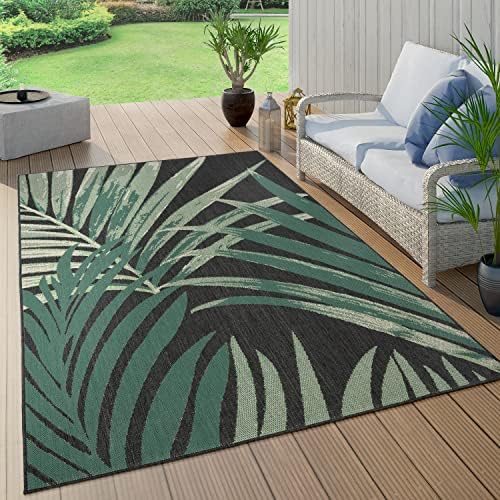 Paco Home Tropical Outdoor Rug Palm Tree & Jungle Design Flatweave in Black Green, Size: 2'8" x 4'11" by PacoHome