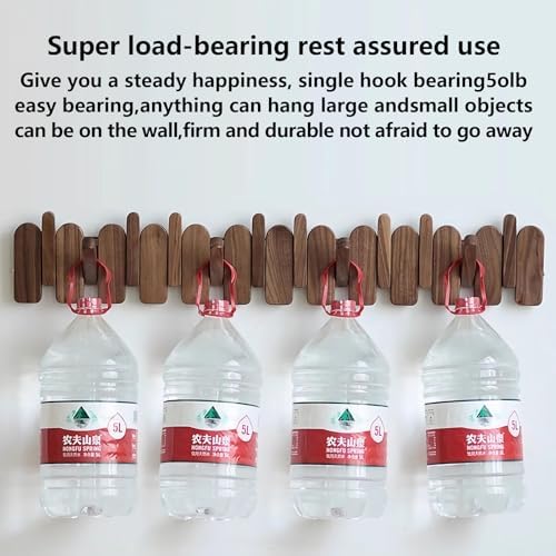 Wall Mounted Coat RackHooks Piano Key Hangers Natural Solid Wood Hanger Non-Woven Fabric Clothes Hangers for Closet, Kitchen, Bedroom, Bathroom, Entryway (Moon Walnut-Beech, 6 Hooks) - Image 5