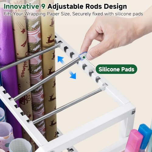 Aquzee Wrapping Paper Storage, Rolling Gift Wrap Station with Drawer - Image 4