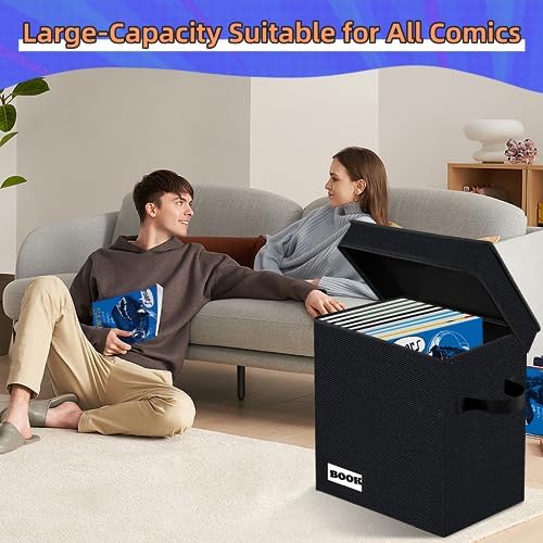 10 Pack Comic Book Storage Short Box, 11.8" X 9.8" X 7.8", Holds 100-120 Collection Book, Heavy Duty Comic Collection Gift Bin Container Holder Shelf (Black) - Image 2