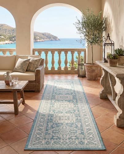 Rugs.com - Outdoor Aztec Rug – 12 Ft Runner Aqua Washable Indoor/Outdoor Rug – Flatweave Aztec Design for Patio, Deck, and Outdoor Passageways - Image 7