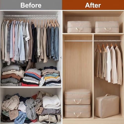 8 Pack Compression Storage Bags, Comforter Storage Bag, Light Brown - Image 3