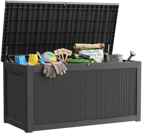 320 Gallon Outdoor Storage Box, Extra Large Waterproof Resin Deck Box with Lockable Lid Storage Bin for Patio Furniture Cushion, Garden Tools, Pool Accessories, UV-Resistant Outside, Black by GraceYourYard