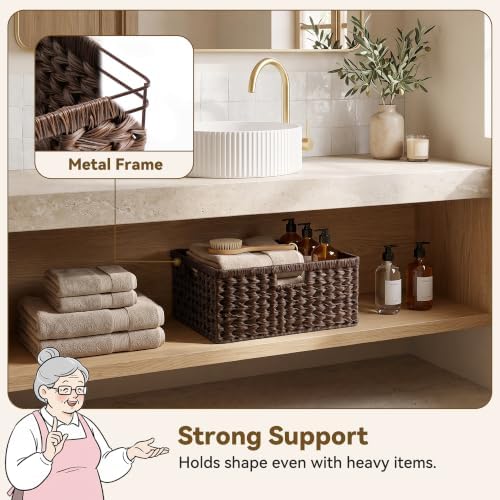 GRANNY SAYS Large Wicker Basket, Decorative Woven Basket for Storage, Waterproof Storage Basket Organizer, Wicker Storage Basket for Organizing, Brown Basket, 1-Pack - Image 2