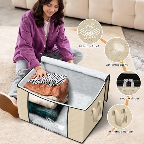 Fab totes 90L Clothes Storage, Foldable Thick Fabric Blanket Storage Bags - Image 4