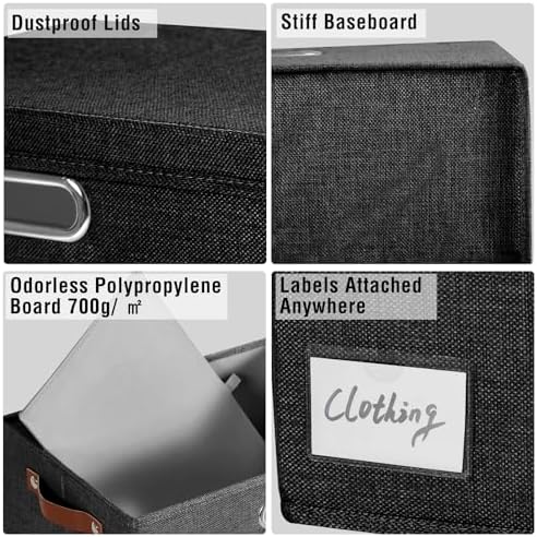 15" Fabric Storage Box with Lids, 3-Pack, Black - Image 5