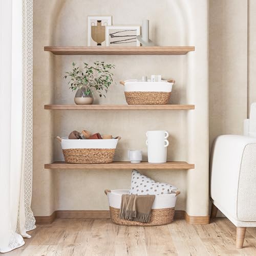 Seville Classics Premium Natural Handwoven Portable Laundry Bin Basket with Carrying Handles, Household Storage for Clothes, Linens, Sheets, Natural Water Hyacinth and White Rope, 3 Piece Set - Image 5