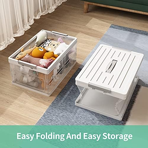 Apsan Collapsible Storage Bins with Lids for organizing, Stackable Clear Latch Storage Box with Handle, Folding Plastic Containers,White - Image 4