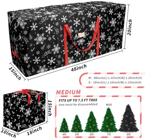 RICHIE Christmas Tree Storage Bag 9ft (3pc Set), 600D Oxford Tear-proof Xmas Tree Bag, Fits Up to 9 Foot Artificial Trees, Reinforced Handles&Zippered&Durable, Holiday Decoration Storage Bags, Black - Image 2