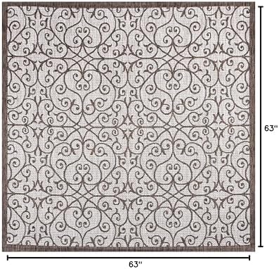 Eyely Filigree Weave Square Rug 5X5 Taupe/Espresso, Indoor Outdoor Rug - Image 2