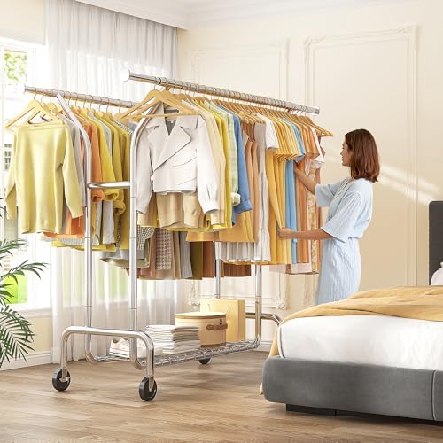 Raybee Heavy Duty Clothes Rack 630 LBS Double Rods Sturdy Shelves & Wheels - Image 3