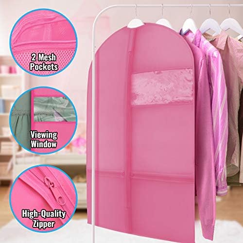 Plixio 36" Kids Garment Bags for Dance Costumes, Childrens Hanging Clothes, Uniform, Suits, Girls Dress Recital Outfit Organizer Dance Garment Bags For Dancers with Zippered Pockets (6 Pack :36",Pink) - Image 2