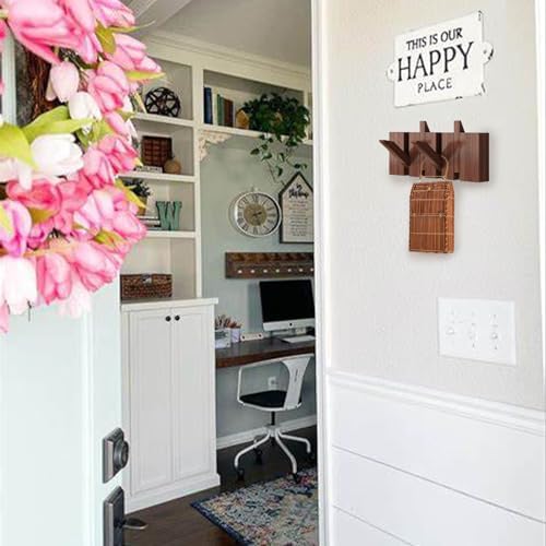 Coat Rack Wall Mount, Wooden Coat Rack, Piano Key Coat Rack, 4 Hooks Flip Down Wall Hook Rack, Walnut - Image 3