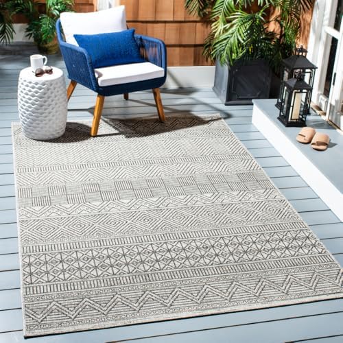SAFAVIEH Washable Rug Outdoor Courtyard Collection - 4' x 5'7", Black & Grey, Non-Shedding & Easy Cleaning, Ideal for Patio, Backyard, Mudroom (CY8196-37612) by Unknown