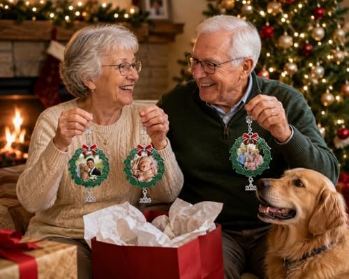 Family Christmas Ornament 2026 Set of 3, Holiday Wreath Picture Frame Ornaments with Dated 2026 Charm, 3 Inch Keepsake Photo Holder Ornaments for Tree, Gift Storage Bag Included - Image 4