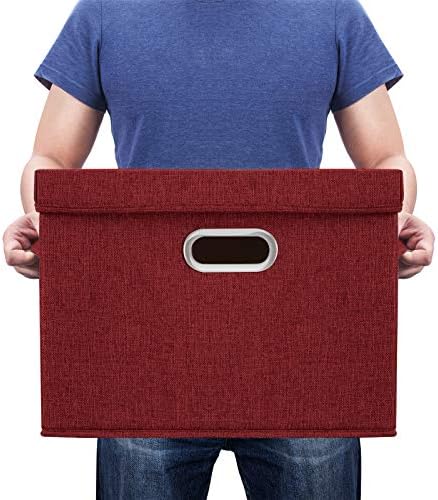 TYEERS Large Collapsible Storage Bins with Lids, Organization Bins for Closet Storage, Clothes Storage, Folding Storage Box with Lids for Home Office Storage - 3 Pack - Red Wine - Image 6