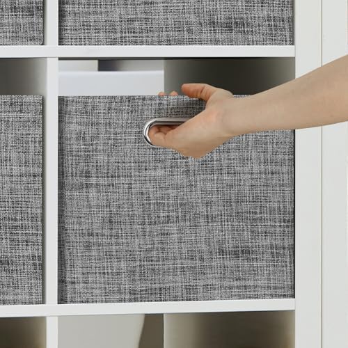 Posprica Closet Storage Bins, 4 Pack Large Closet Shelf Organizers, Linen Fabric Decorative Storage Baskets for Organizing, Foldable Storage Box for Clothes, 16.5x12x10.25 Inch (Black) - Image 6