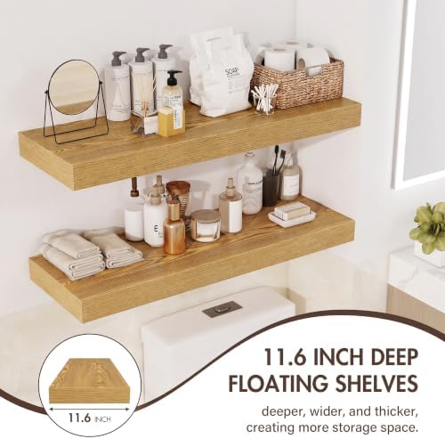 Acovy 48 Inch Floating Shelves, 12" Deep Floating Shelf Wall Mounted, 48" Wall Shelves, Rustic Deep Bookshelf, Extra Deeper & Thicker Display Shelves for Bedroom, Living Room, Set of 1 - Image 5